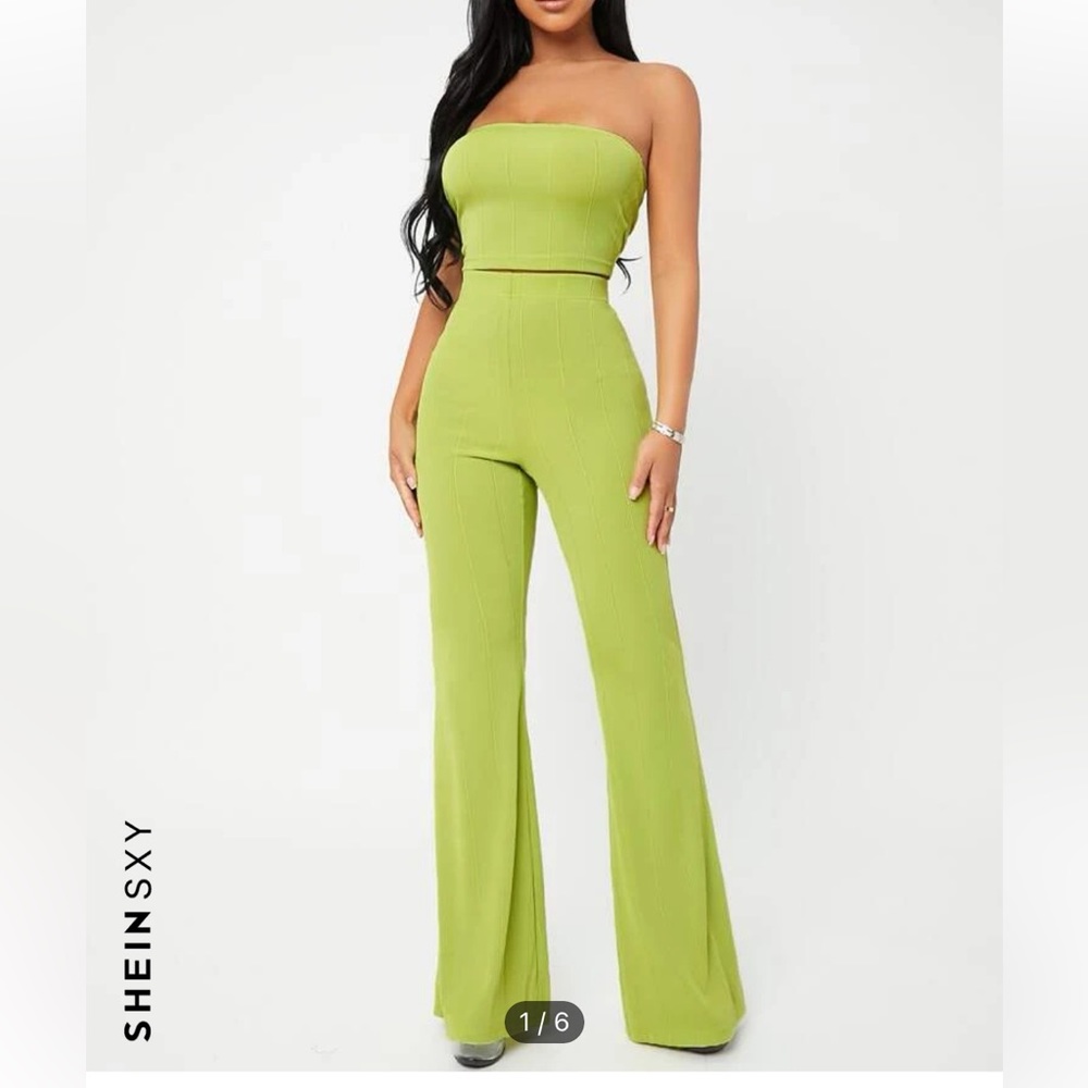 SHEIN crop tube top and flare leg pants set
